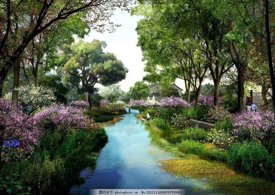 傳統中國風山水風光園林